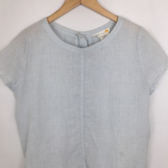 C & C California 100% Linen Blue Boxy Top Button Back Short Sleeve Women’s Sz M - Picture 2 of 11